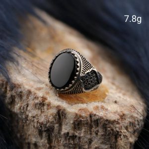انگشتر مردانه نقره اونیکس مشکی حلقه کار شده