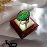 انگشتر نقره مردانه بزرگ عقیق خطی سبز حسبی الله