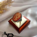 انگشتر نقره مردانه بزرگ نگین خطی عقیق قرمز حسبی الله