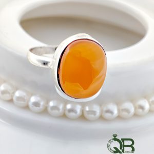 انگشتر نقره زنانه 925 عیار با سنگ عقیق زرد طبیعی
