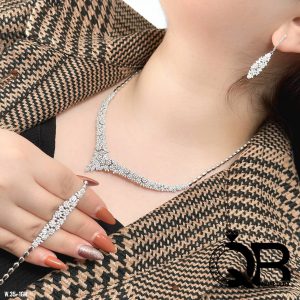 سرویس نقره طرح برگ با عیار 925 و نگین‌های اتمی درخشان