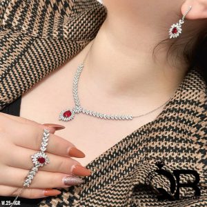 سرویس نقره 925 رادیوم شده با نگین‌های یاقوتی قرمز و اتمی