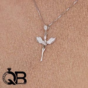 گردنبند نقره دخترانه و زنانه با عیار ۹۲۵ رادیوم فرشته نگین دار
