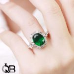انگشتر نقره طرح جواهر با سنگ زمرد سبز زنانه - تصویر 3