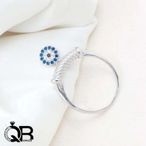 انگشتر نقره با آویز چشم نظر عیار 925