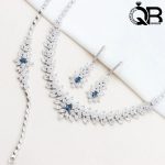 سرویس نقره زنانه عیار 925 با نگین یاقوت کبود آبی