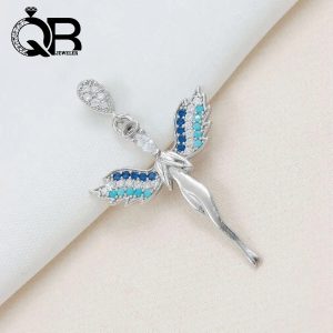 گردنبند دخترونه نقره طرح فرشته با نگین فیروزه ای