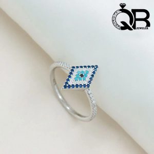 انگشتر نقره مدل چشم و نظر طرح لوزی شکل