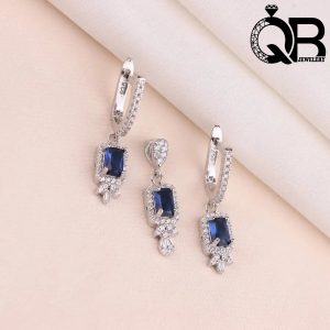 نیمست نقره زنانه نگین آبی با زنجیر