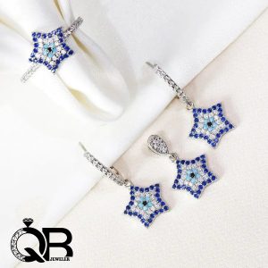 نیم ست نقره عیار ۹۲۵ مدل ستاره رنگ فیروزه