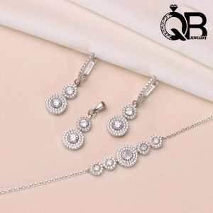 نیم ست آویز دایره طرح جواهر عیار 925