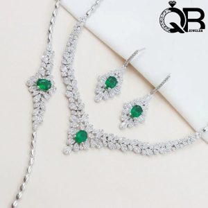 سرویس کامل نقره با نگین سبز اشکی