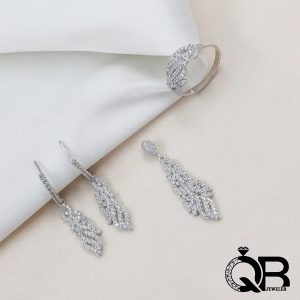 نیم ست نقره طرح برگ جواهری روکش رادیوم