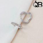 گوشواره نقره حلقه ای مدل قلب تمام نگین