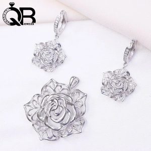 نیم ست نقره زنانه عیار 925 طرح گل
