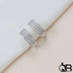 گوشواره نقره طرح حلقه ای سه ردیف نگین الماس تراشیده