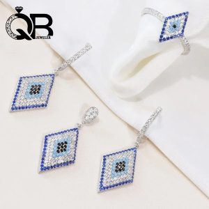 نیم ست نقره میکرو چشم زخم طرح لوزی