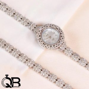 ست ساعت و دستبند نقره مدل جواهری عیار925