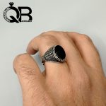 خرید و قیمت انگشتر مردانه عقیق مشکی خراسانی(اونیکس ) نقره 925 عیار طرح 5