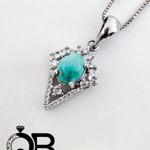 گردنبند نقره زنانه بانگین فیروزه طرح لوزی