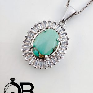 گردنبند نقره زنانه بانگین فیروزه دور نگین