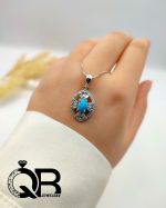 گردنبند نقره زنانه بانگین فیروزه طرح بیضی - تصویر 2