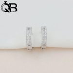 گوشواره نقره زنانه مدل حلقه ای طرح جواهر نگین دو ردیفه
