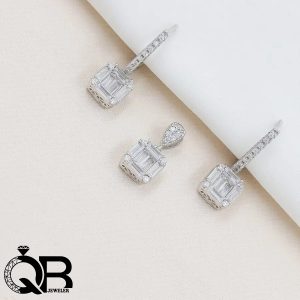 نیم ست نقره میکرو طرح امرالدکات سایز کوچک