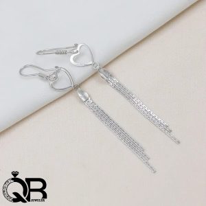 گوشواره نقره زنانه مدل قلب آویز زنجیری