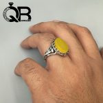 انگشتر نقره مردانه نگین عقیق زرد رکاب صفوی 5
