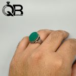 انگشتر نقره مردانه نگین عقیق سبز 4