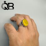 انگشتر نقره مردانه با عیار ۹۲۵ نگین عقیق زرد 17