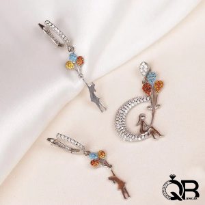 نیم ست نقره طرح ماه و دختر و بادکنک