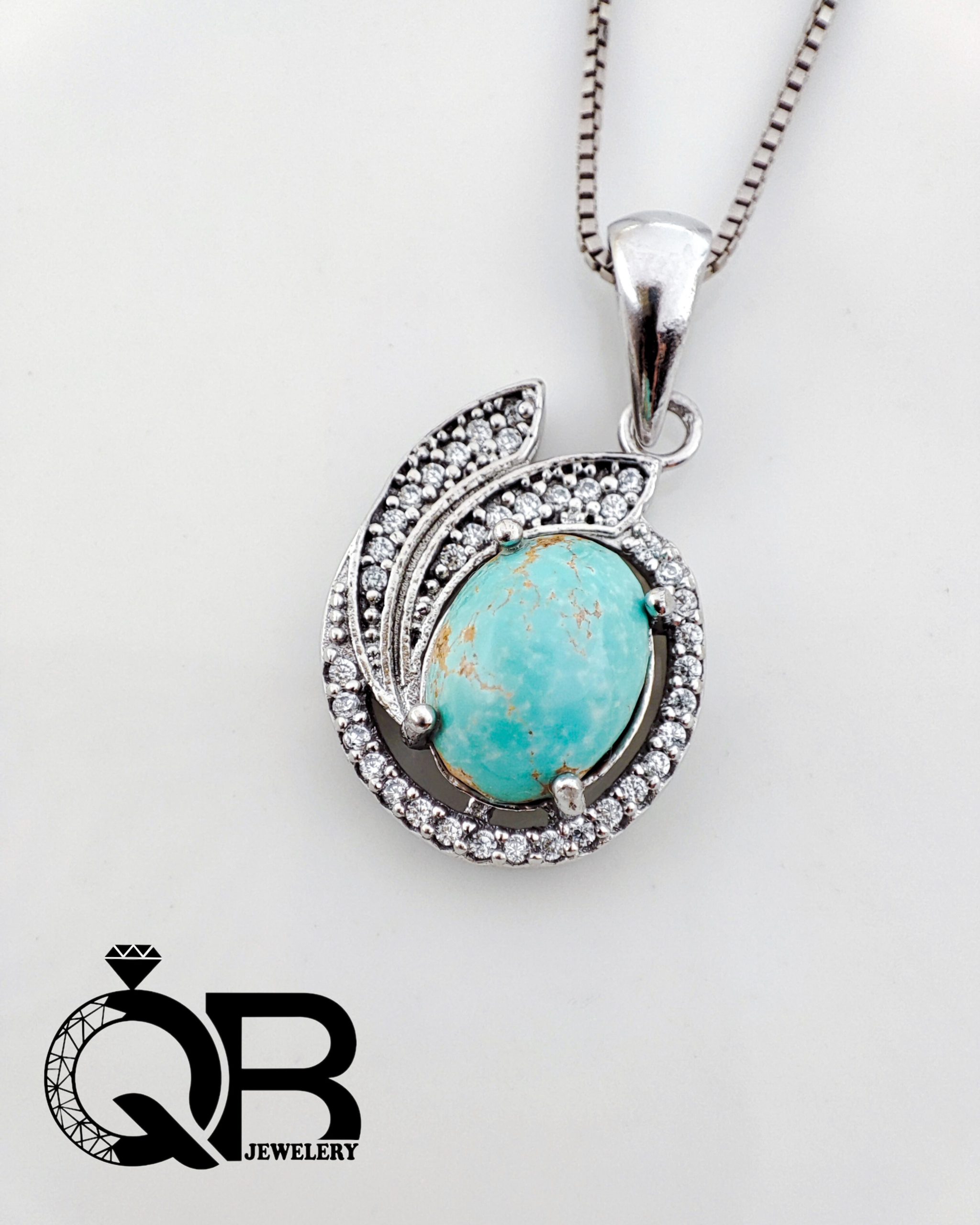 Turquoise silver necklace, two feathers گردنبند نقره فیروزه مدل دو پر