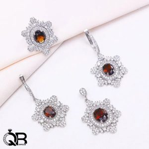 نیم ست طرح جواهر با نگین عقیق