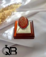 انگشتر نقره مردانه نگین قرمز خطی مکتوب - تصویر 2