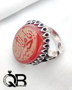 انگشتر نقره مردانه نگین قرمز خطی مکتوب - تصویر 4