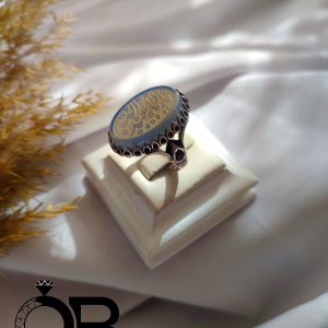 انگشتر نقره مردانه نگین عقیق آبی خطی مکتوب