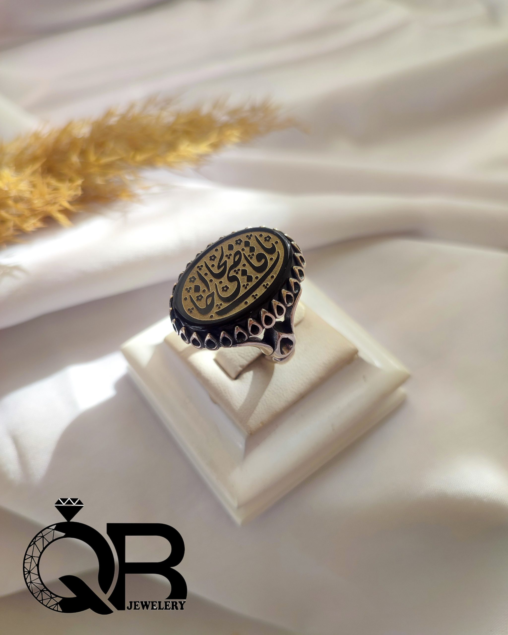 mens-ring-ya-ghazi-al-hajat-black انگشتر نقره مردانه نگین عقیق مشکی خطی مکتوب