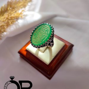 انگشتر نقره مردانه نگین عقیق سبز خطی مکتوب