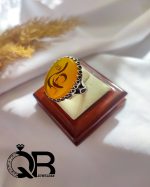 انگشتر نقره مردانه نگین عقیق زرد خطی مکتوب