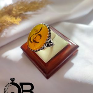 انگشتر نقره مردانه نگین عقیق زرد خطی مکتوب