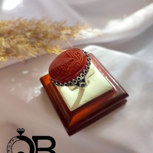 انگشتر نقره مردانه نگین عقیق قرمز خطی مکتوب