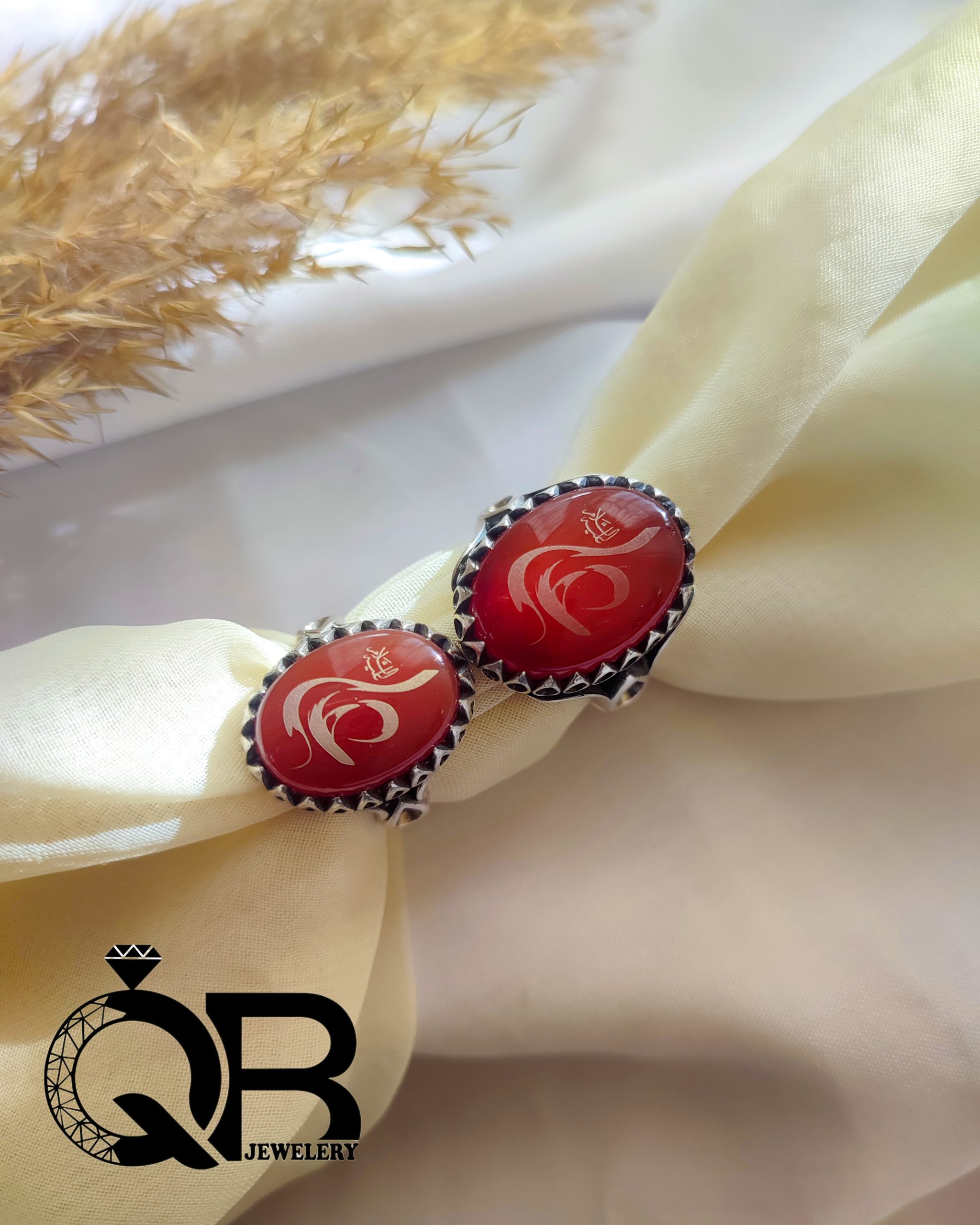 set-rings-aghigh-red-ali انگشتر ست نقره عقیق قرمز خطی مکتوب
