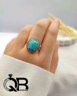 انگشتر نقره زنانه با نگین فیروزه مدل بیضی