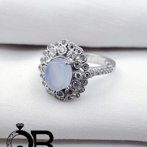انگشتر نقره زنانه نگین عقیق یمنی کبود طرح3