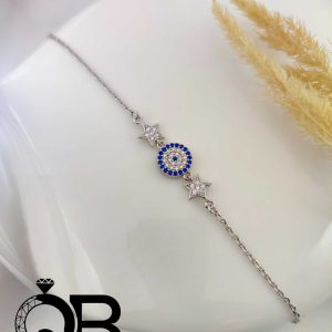 دستبند نقره مدل چشم نظر و ستاره