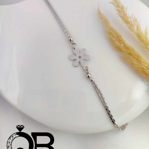 دستبند نقره زنانه طرح تک گل بابونه