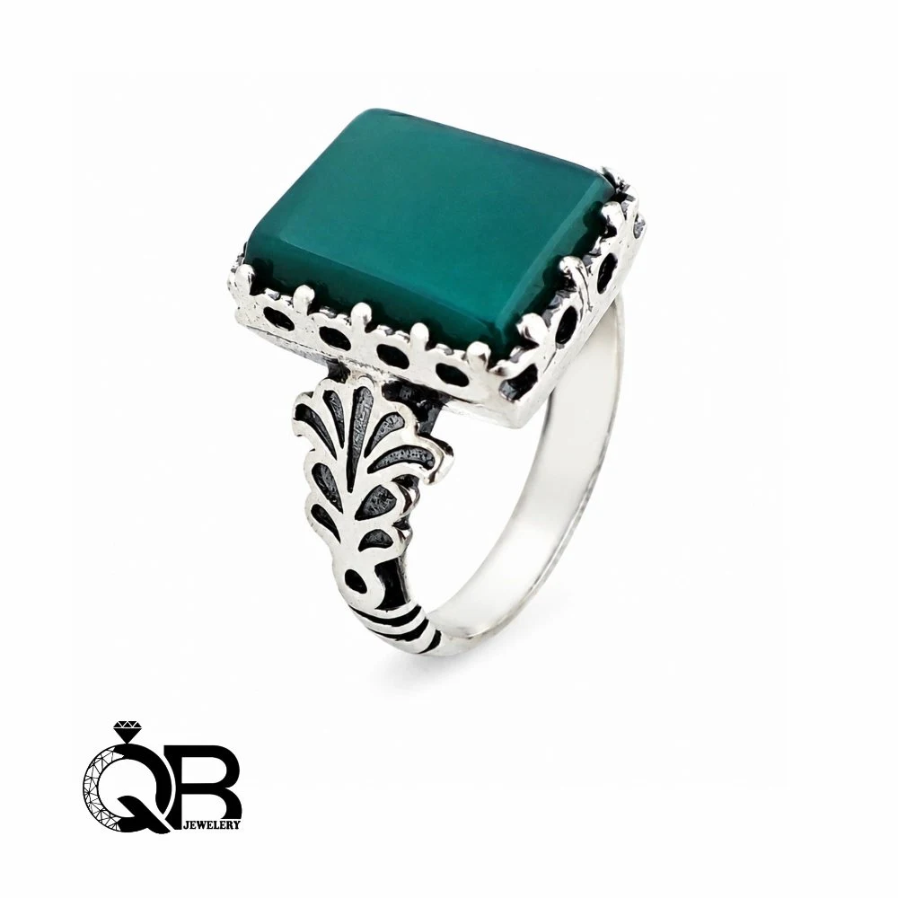 Men's Silver Ring with Green Khorasani Agate – Sport Model A61 انگشتر نقره مردانه عقیق سبز خراسانی - مدل اسپرت A61