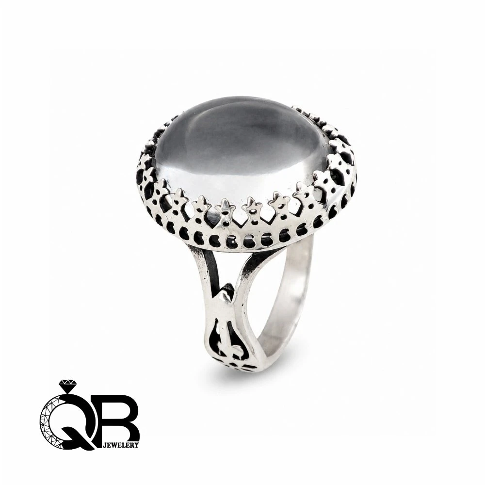 Men's silver ring, Spear-Tip Shank model, featuring a genuine Dur-e Najaf (2) انگشتر نقره مردانه مدل «رکاب سر نیزه» با نگین اصیل دُر نجفA72